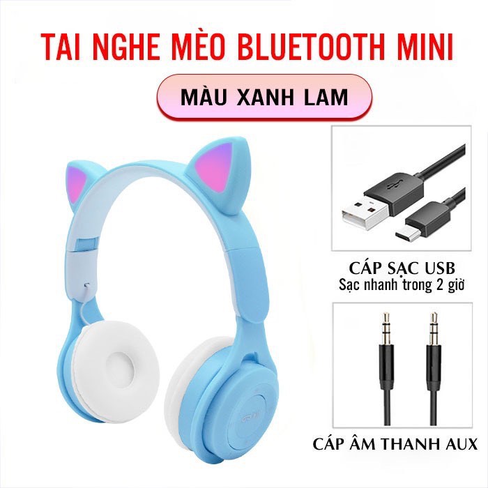 ai Nghe Mèo Bluetooth, Headphone Tai Mèo Dễ Thương Có Mic,Âm Bass Mạnh Mẽ