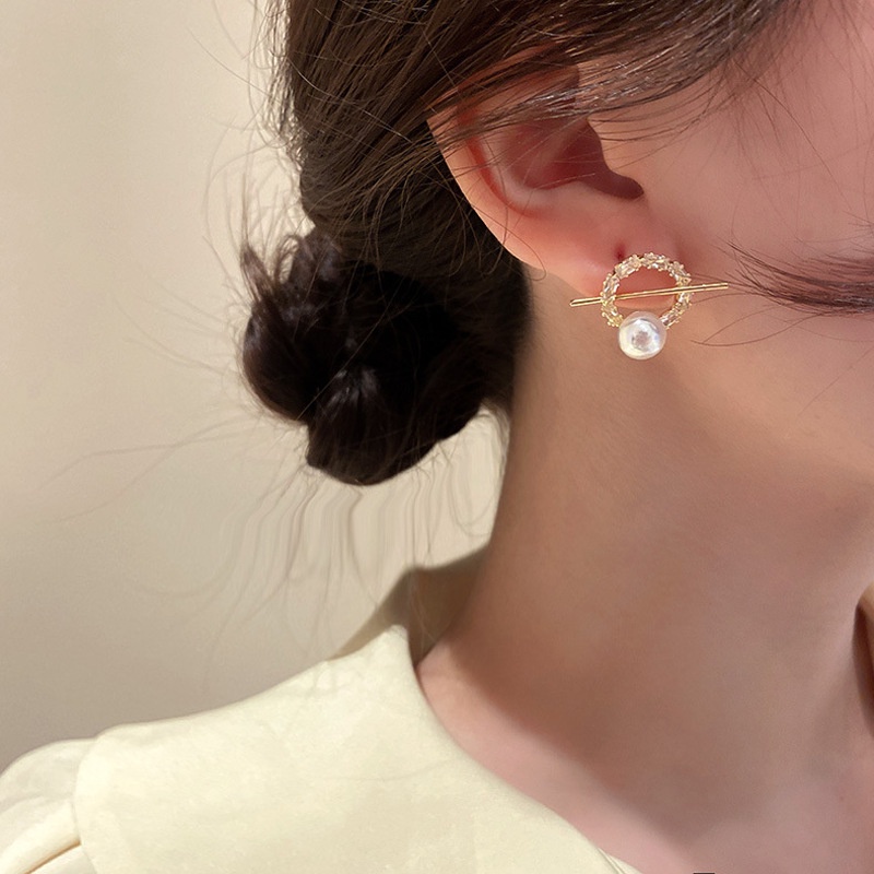 Bông tai bạc 925 hình tròn đính ngọc trai thời trang Hàn Quốc mới cho nữ