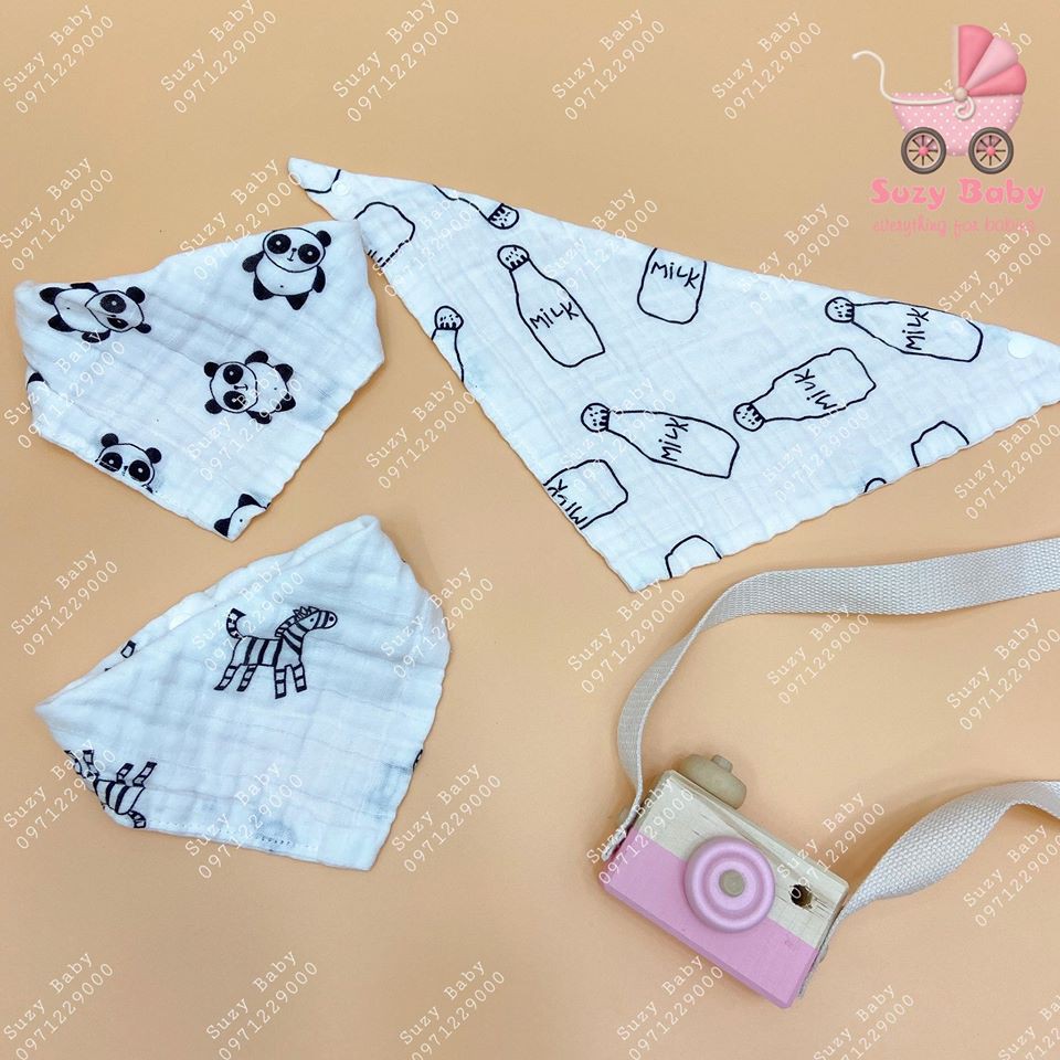 Yếm Xô Nhăn Tam Giác  4 Lớp Cúc Bấm Cho Bé