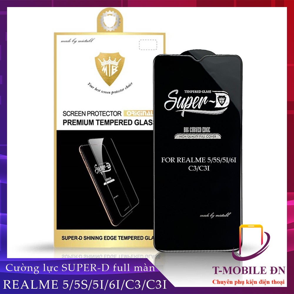 Kính cường lực Realme 2 3 5 5s 5i 6 6s 6i 7 7i 8 9 9i Pro Plus 5G Miếng dán Super D Full viền Đen