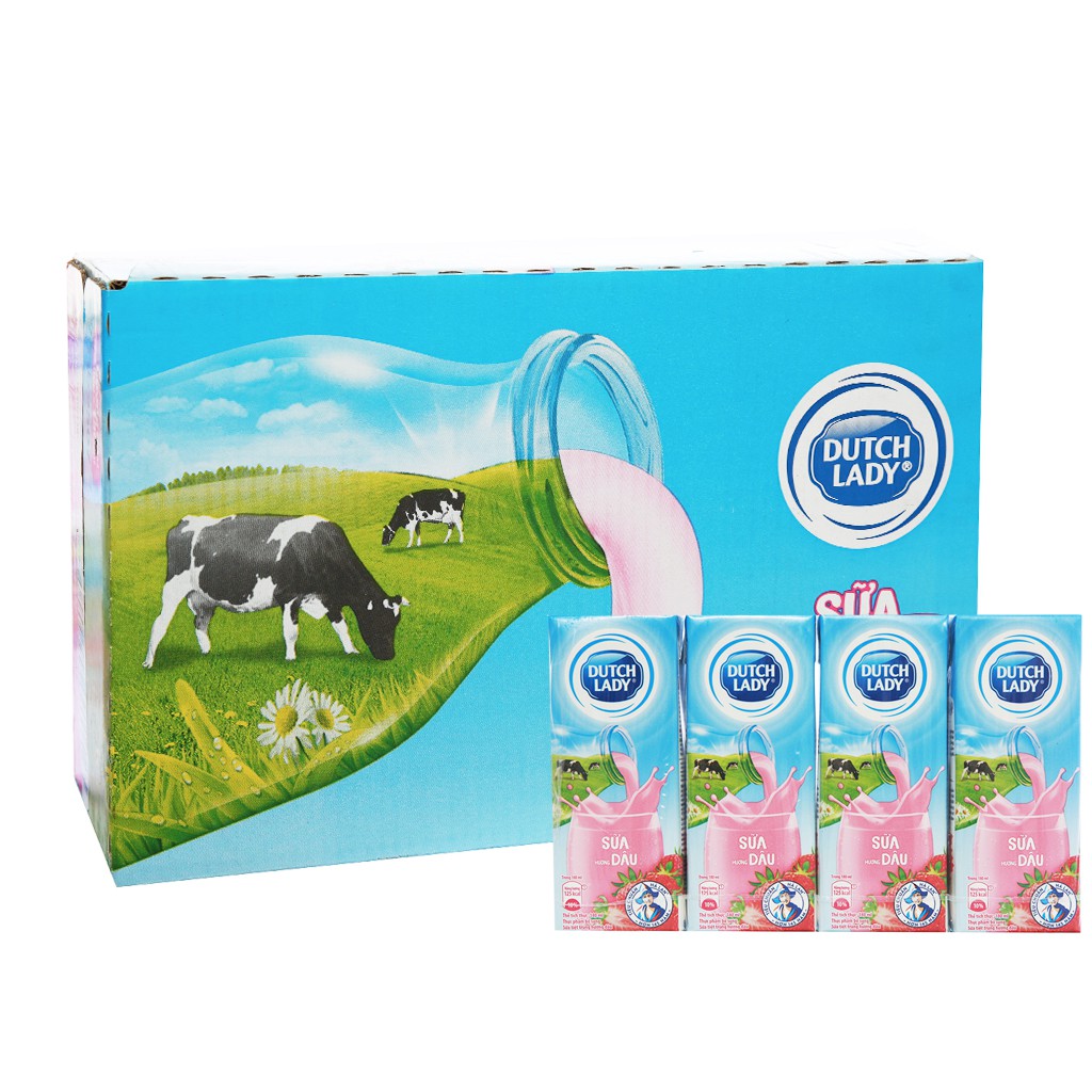 [hsd T02.2020] Thùng 48 hộp sữa tiệt trùng Cô Gái Hà Lan Dutch Lady Active hương dâu 180ml