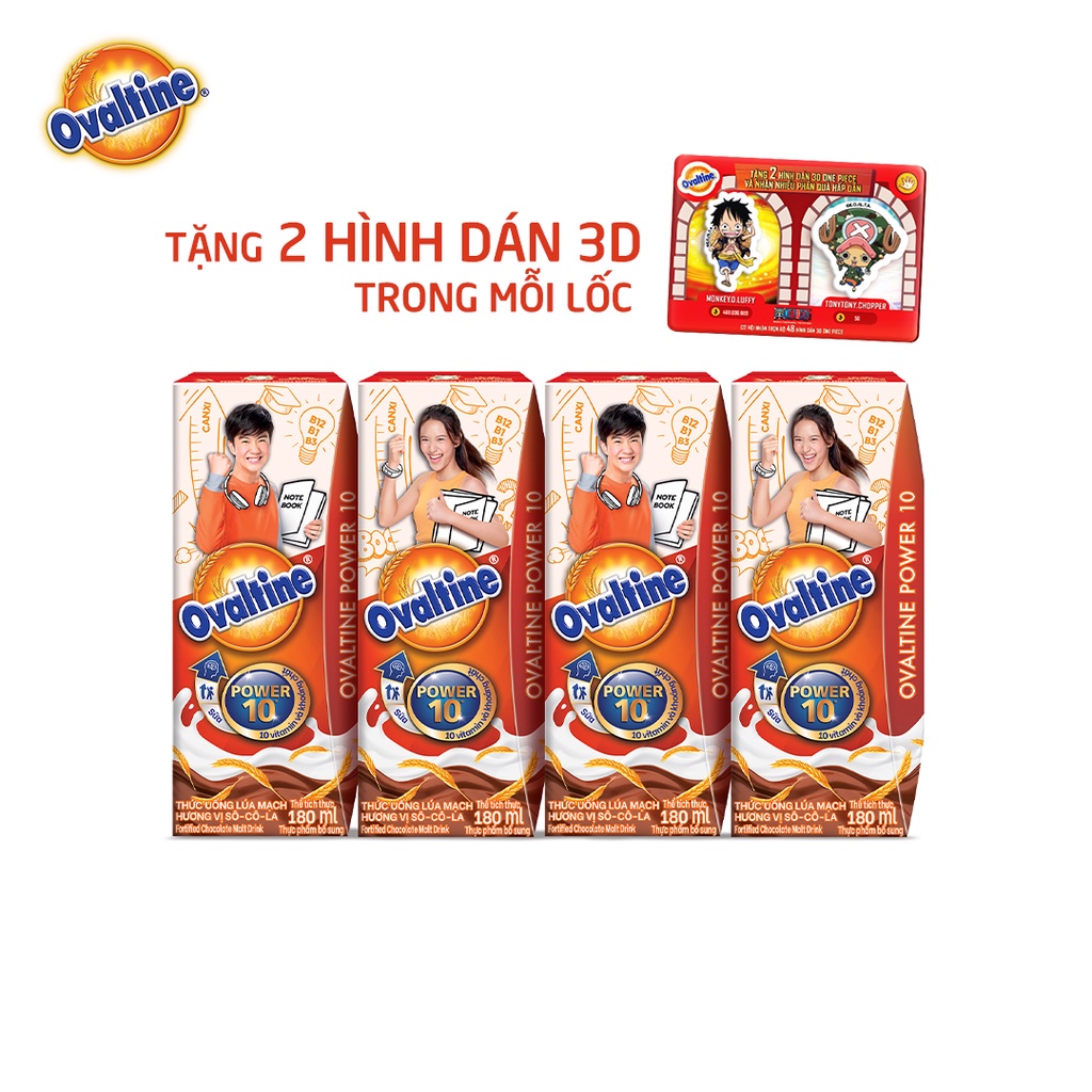 Lốc 4 Hộp sữa Ovaltine Power10 Thức uống lúa mạch hương vị sô-cô-la 180ml