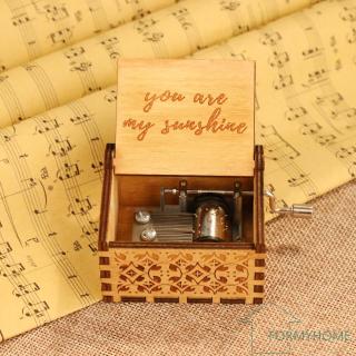 fo Antique Wood Music Box Hand Cranked Musical Case Home Retro Ornament Gifts