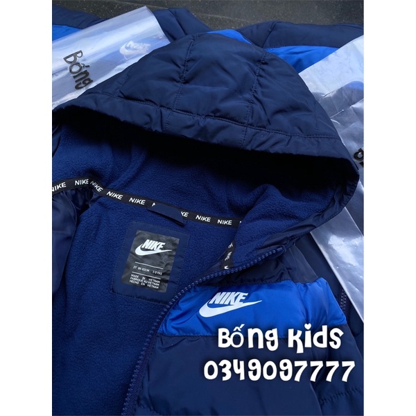 Áo Phao Hoodie Bé Trai Lót Nỉ Xanh Navy Njke