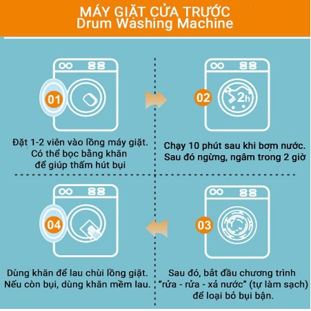 Viên Tẩy Lồng Máy Giặt - Diệt Khuẩn - Tẩy Cặn Bẩn Máy Giặt (Hộp 12 viên)