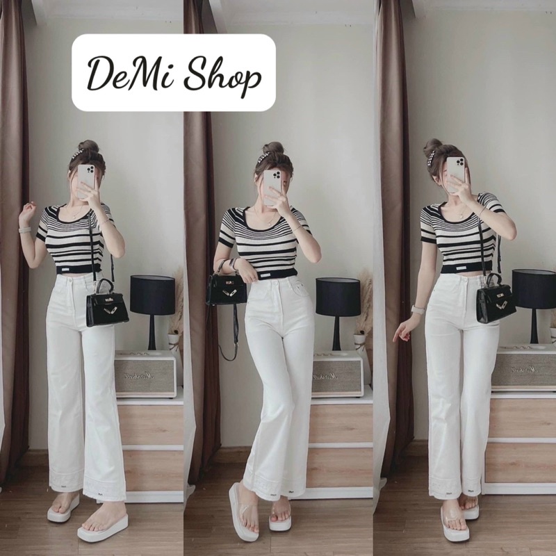 JEAN ỐNG ĐỨNG MÀU TRẮNG ỐNG THÊU CHỮ DIOR