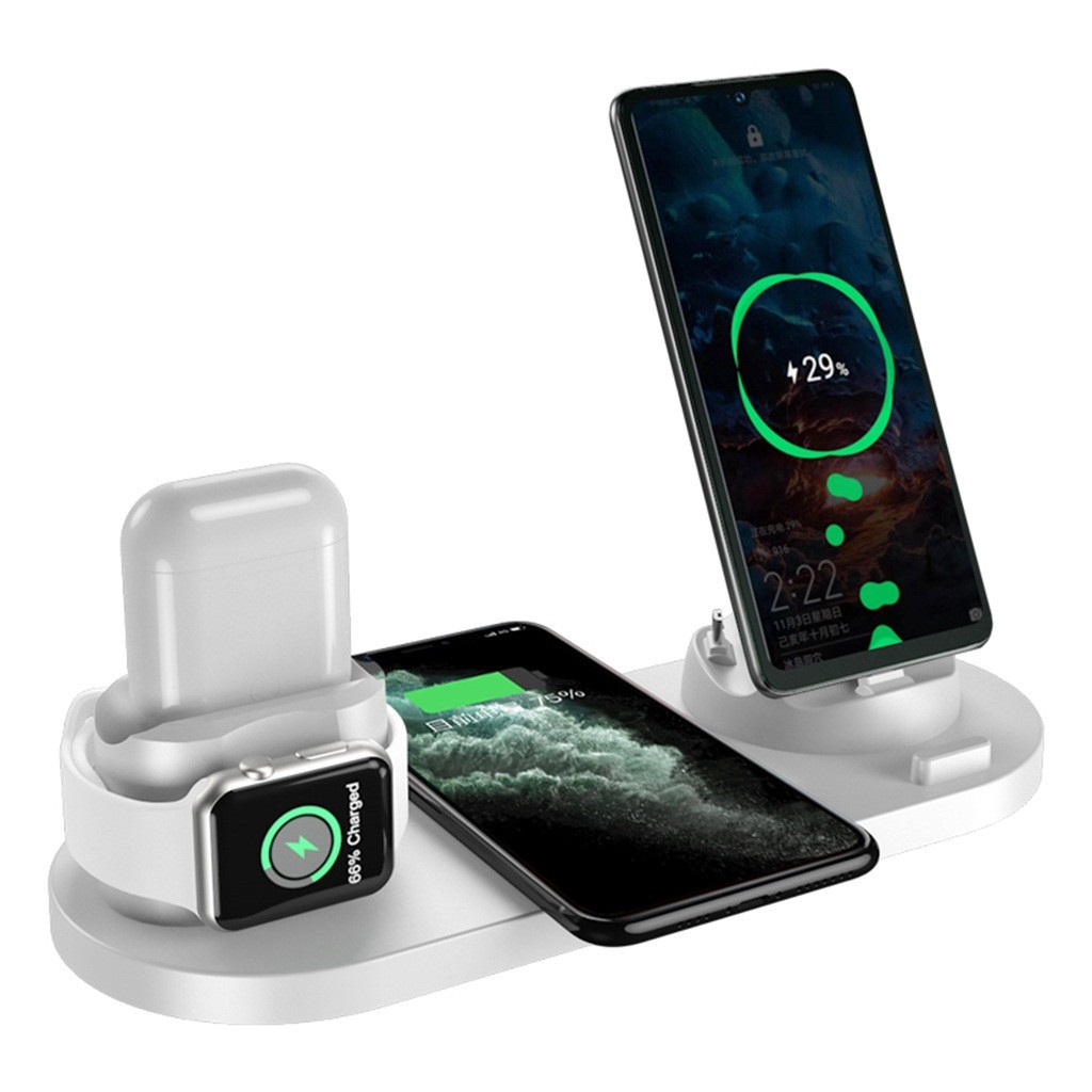 ANDROID IPHONE Đế Sạc Không Dây 6 Trong 1 Cho Airpods 1 / 2 / Pro