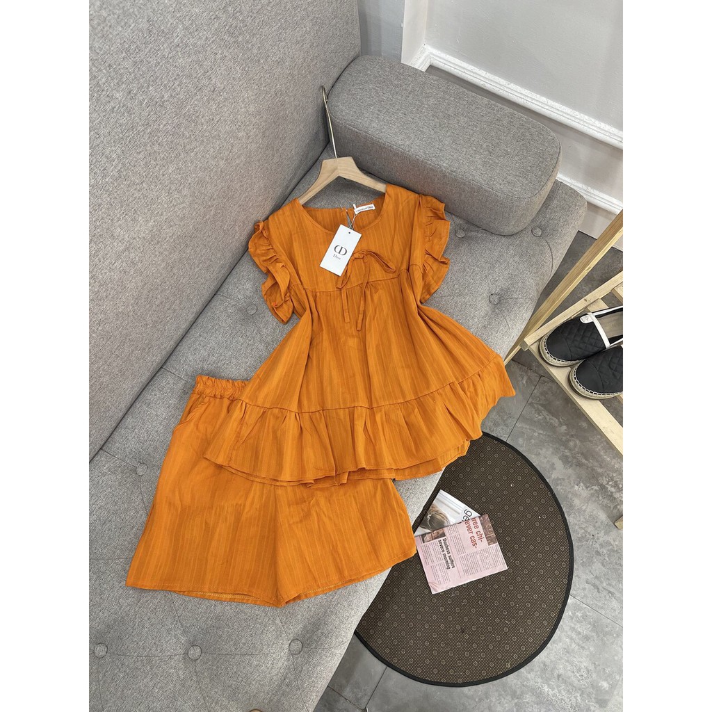 Sét Bộ Nữ, Sét Áo Tay Bèo Mix Quần Sooc Siu Đẹp Chất Đũi Dệt Siêu Mát Hang Qc Loại 1 | BigBuy360 - bigbuy360.vn