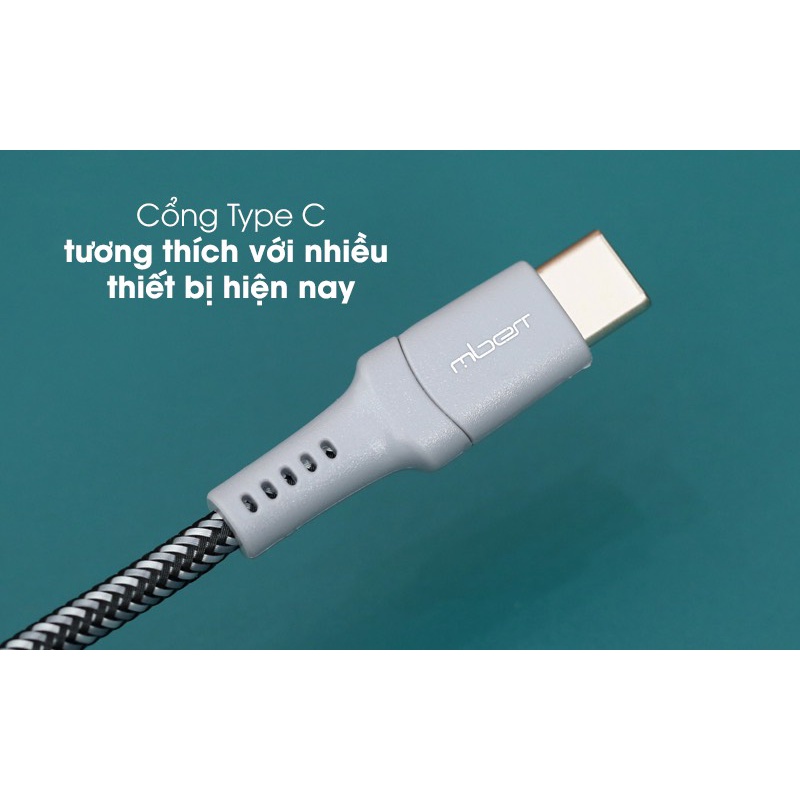 Cáp Type C 1m Mbest DS462G-WB xám có thiết kế chắc chắn với lớp vải dù bảo vệ, hạn chế đứt gãy, không hộp new 99%