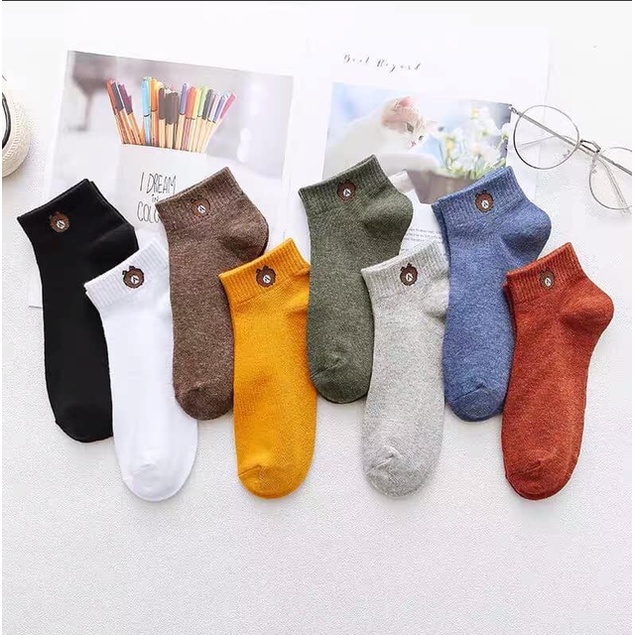 Combo 05 đôi tất nữ cổ ngắn hình gấu kute màu ngẫu nhiên VALIZA T02