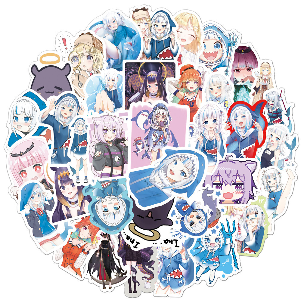 Y&P| Hình Dán Chống Nước Bảng Giá Hololive Vtuber Gawr Phim Hoạt Hình Mũ Bảo Hiểm Máy Tính Xách Tay Hành Lý Dán Thiết Lập, 50 tờ