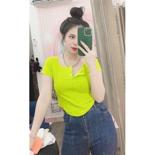 Áo thun body vạt bầu tay ngắn thun porip sịn sò fom lửng