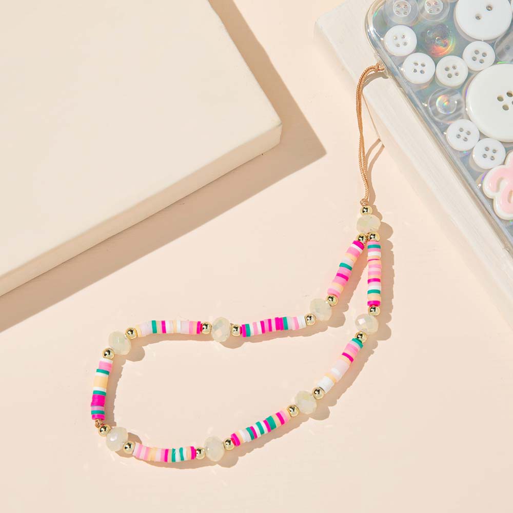 NORMAN Bohemia Mobile Phone Lanyard For Mobile Phone Case Cell Phone Lanyard Mobile Phone Strap Anti-Lost Acrylic Bead Colorful Hanging Cord Smile Ins Soft Pottery Rope