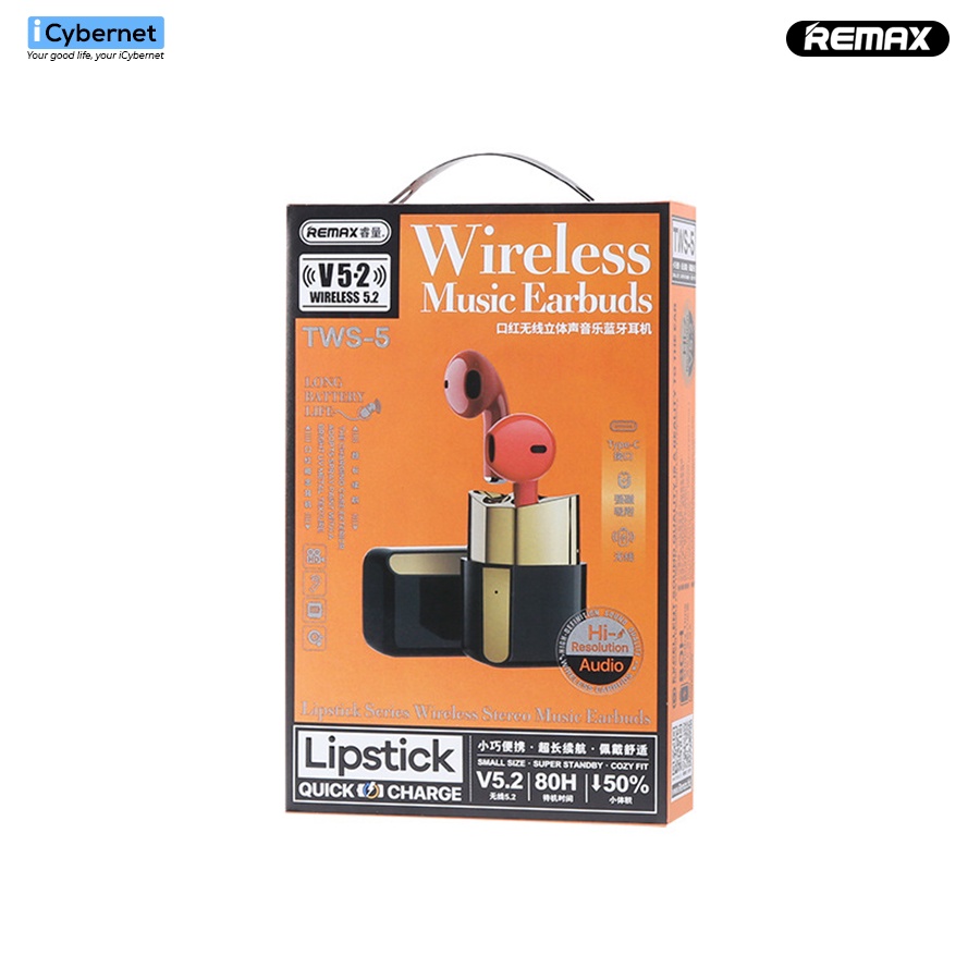 Tai nghe bluetooth Remax TWS-5 thiết kế hình thỏi son - Hàng Chính Hãng