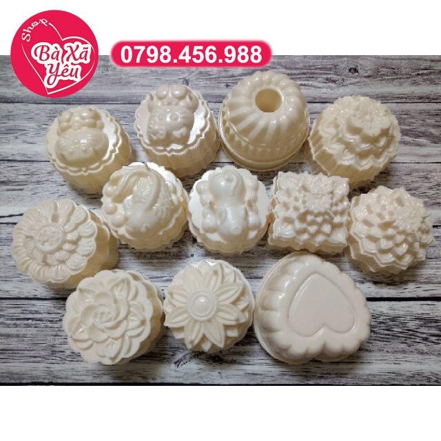 Bộ 12 khuôn bánh trung thu , rau câu 3D hoạ tiết - BX2541