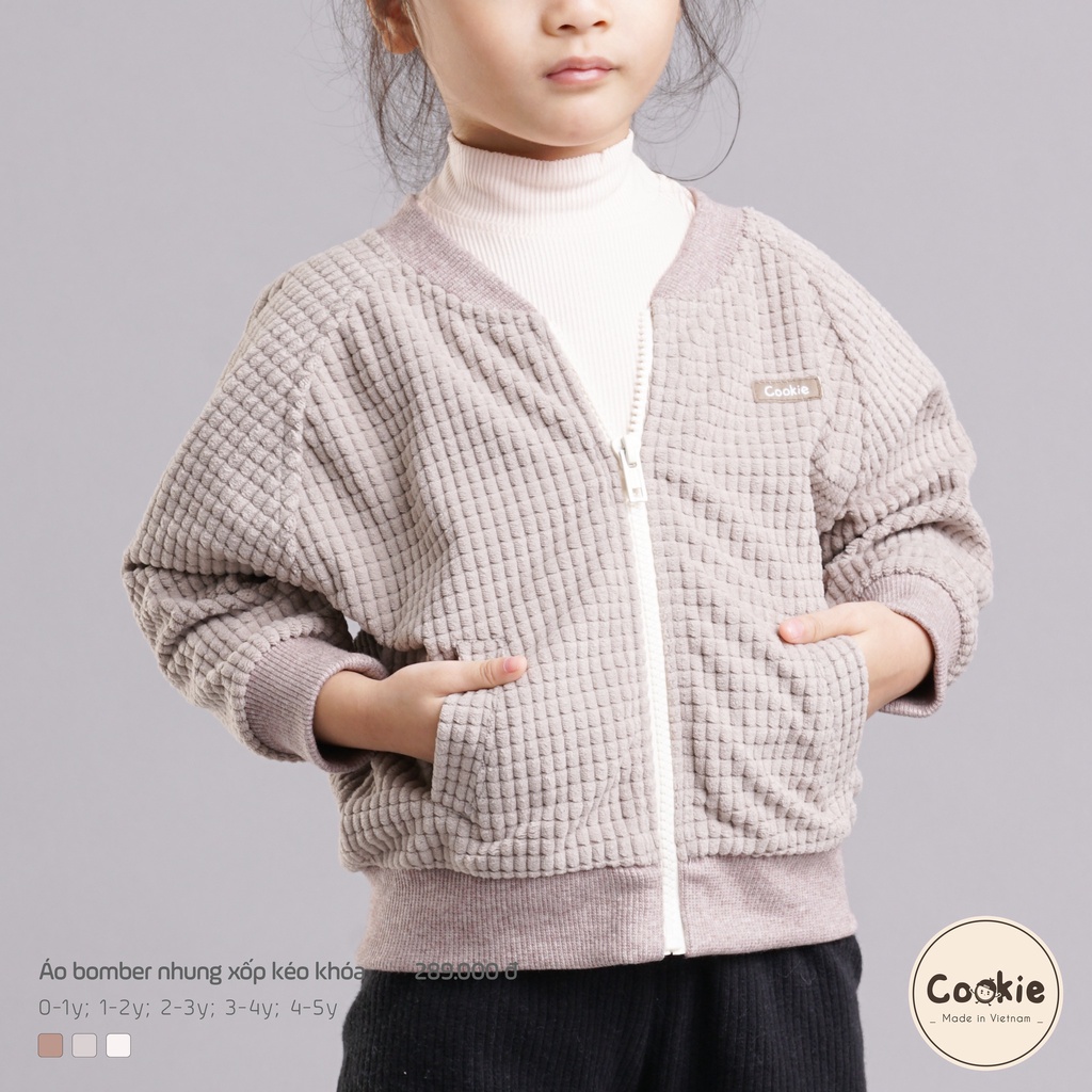Áo khoác bomber nhung xốp kéo khoá Cookie