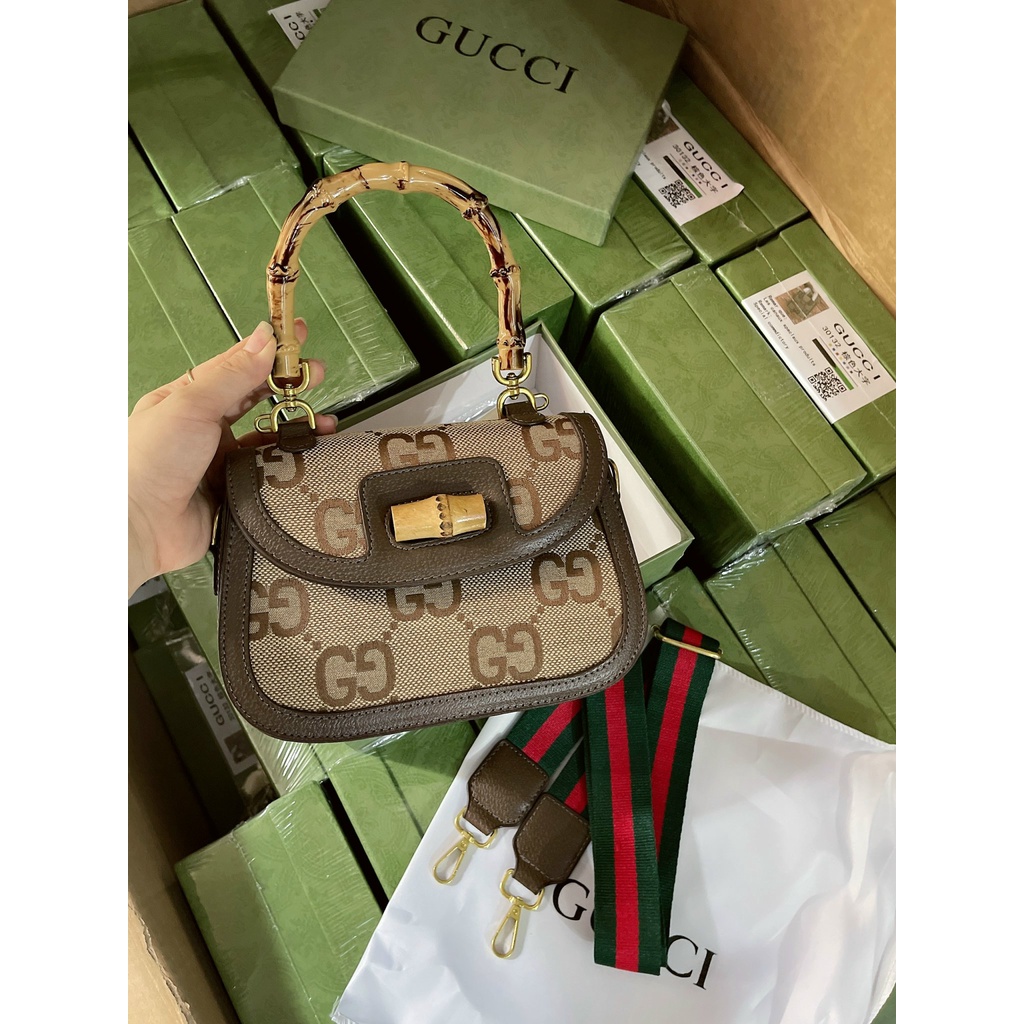 Túi xách Gu quai trúc dáng bầu size 20 Fullbox/Túi đeo chéo Gu Bamboo Fullbox size 20