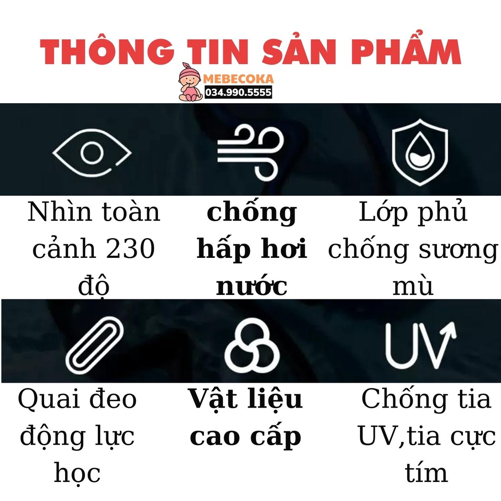 Kính bơi trẻ em, người lớn GÓC NHÌN SIÊU RỘNG 230º có Gioăng cao su An toàn, Chống lóa, chống tia UV