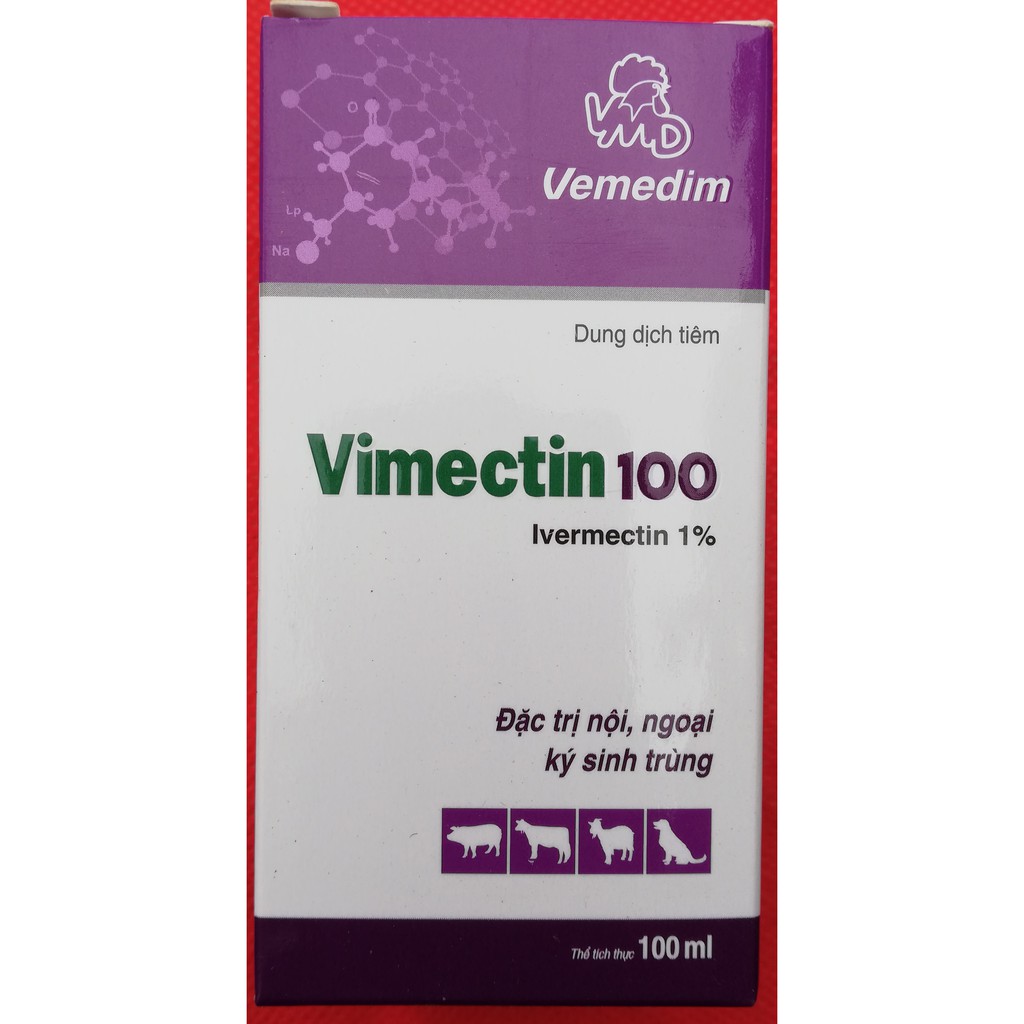 1 lọ 100ml VIMECTIN 100 Chuyên dùng cho heo, trâu, bò, dê, cừu, ngựa, lợn, chó, mèo, thỏ