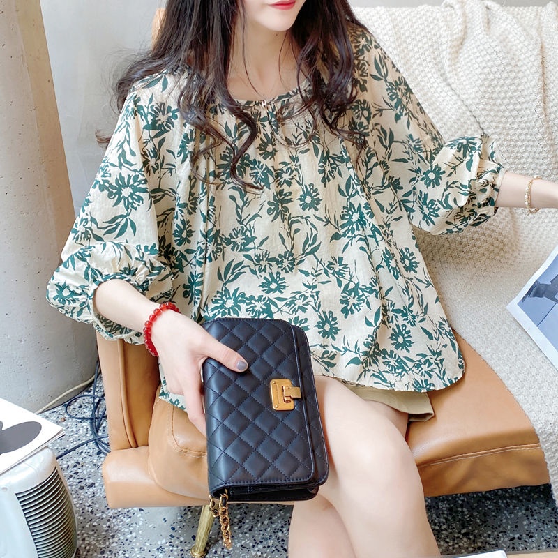 Áo Sơ Mi Tay Dài 3/4 Họa Tiết Hoa Thời Trang Mùa Hè Phong Cách Hàn Quốc Mới Cho Nữ