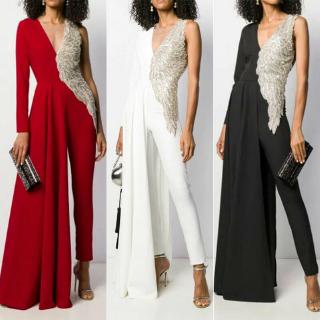 Jumpsuit lệch vai thiết kế cổ chữ v quyến rũ