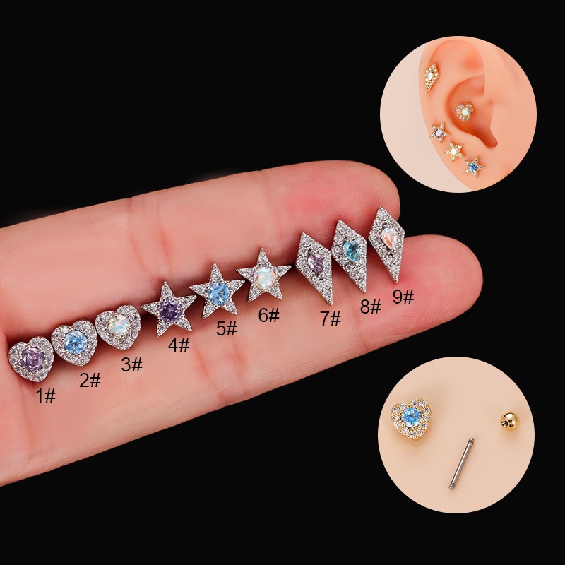 1 Khuyên Tai Thép Không Gỉ Hình Thoi / Ngôi Sao / Trái Tim Thời Trang 2022 Mới