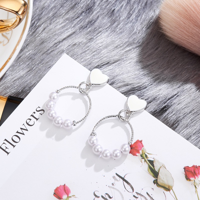 Bông Tai Trái Tim Đính Ngọc Trai Xinh Xắn Cho Nữ