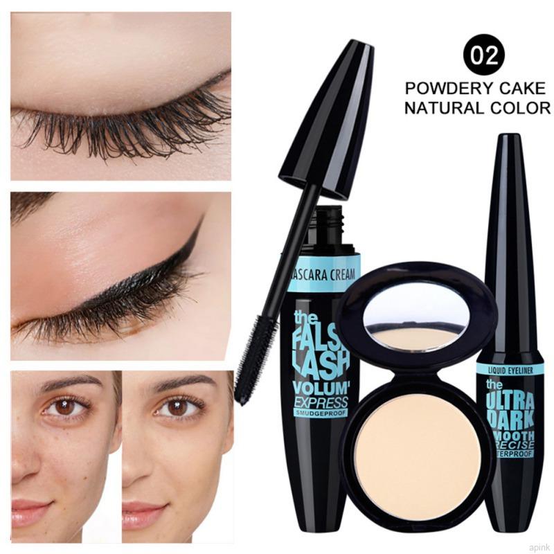 [Hàng mới về] Bộ 3 Sản Phẩm Trang Điểm Gồm Bút Kẻ Mắt Mascara Và Phấn Phủ Dạng Nén Lâu Trôi Chống Thấm Nước | BigBuy360 - bigbuy360.vn