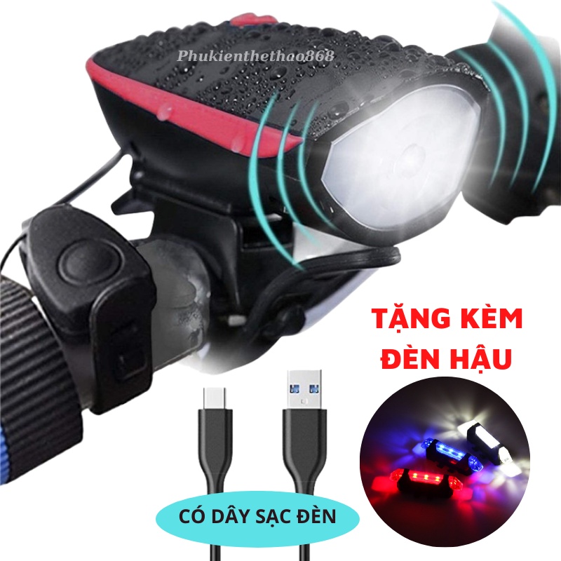 Đèn Chuông Xe Đạp, Đèn Led Xe Đạp Chống Nước Còi To Nhiều Độ Sáng - TẶNG KÈM ĐÈN HẬU XE ĐẠP CÓ KÈM SẠC