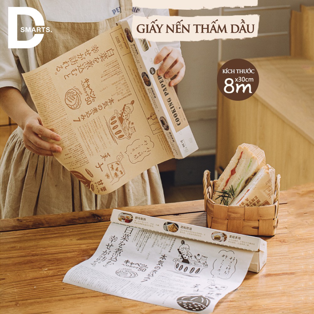 Giấy Nến Cuộn 8M Thấm Dầu Nhật Bản An Toàn Vệ Sinh,Chống Bám Dính,thấm Hút Dầu Mỡ Cực Tốt,Giấy Cooking Papper