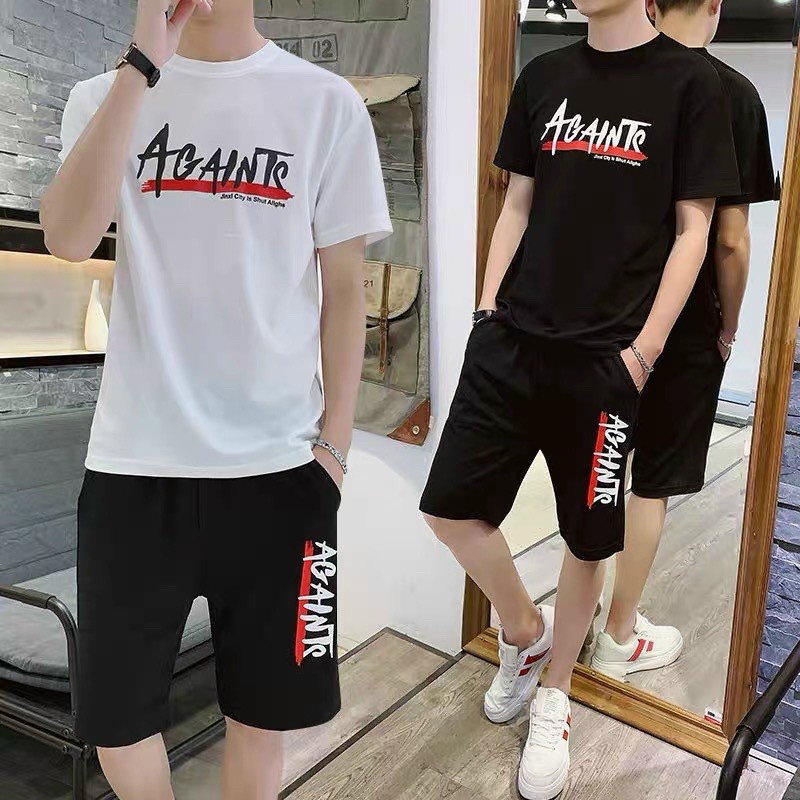 Set Đồ Bộ Nam Mặc Nhà - Thể Thao , Tập Gym- Áo Thun Phối Quần Short Đùi Hoa Văn Chữ