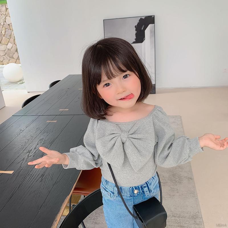 Áo Kiểu Tay Dài Phối Nơ Cho Bé Gái