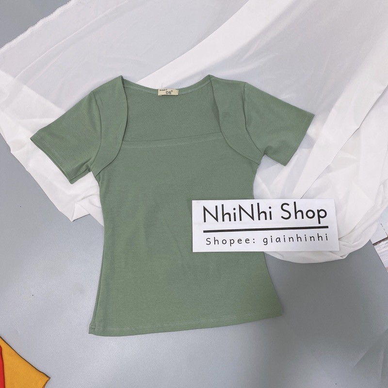 Áo thun kiểu cổ vuông ngắn tay dáng ôm, Áo kiểu tay cộc cổ U vải cotton co giãn CS1269 - NhiNhi Shop