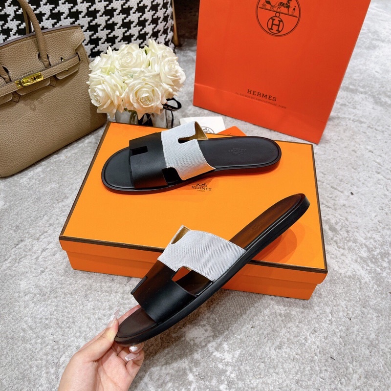 Dép quai ngang chữ H logo thương hiệu Hermes HM 2022 cao cấp da thật cho nam