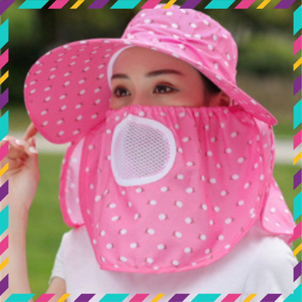 Mũ Chống Nắng Rộng Vành, Nón Chống Nắng Kèm Khẩu Trang Thoáng Khí (kho sỉ)