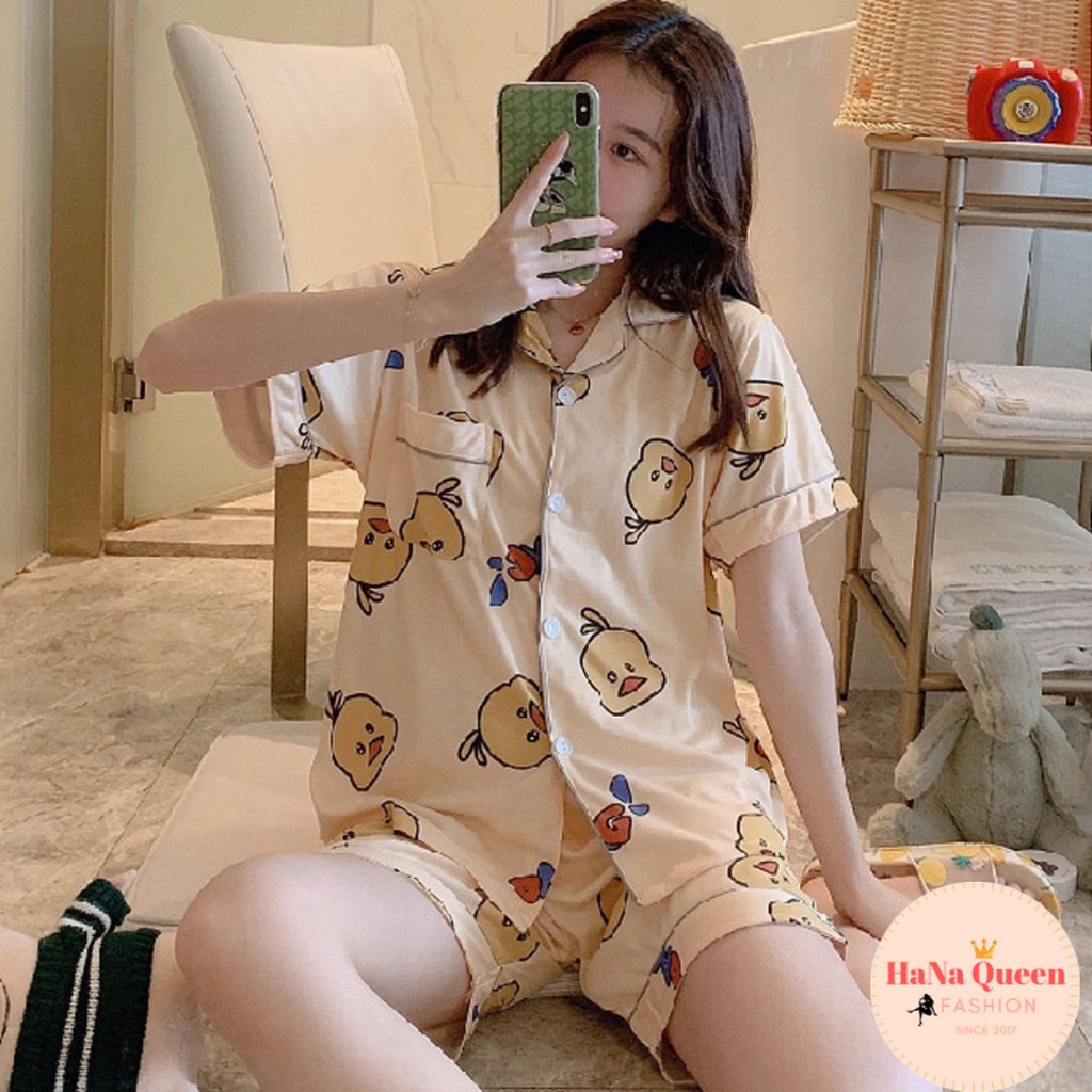 Bộ đồ pijama nữ mặc nhà cộc tay quần đùi họa tiết dễ thương