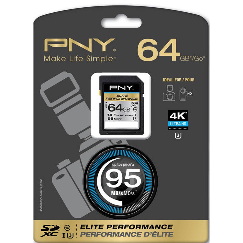 Thẻ nhớ PNY Elite Performance 64GB High Speed SDXC Class 10 UHS-I, tốc độ lên đến 95MB/s P-SDX64U395-GE