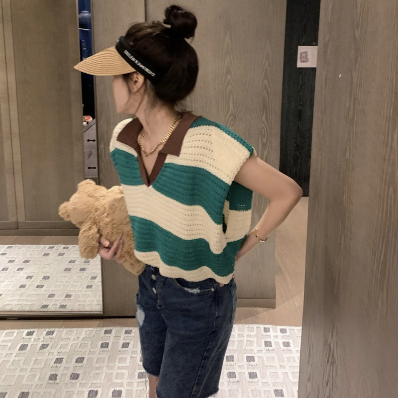 COZOK Áo Tank Top Dệt Kim Sát Nách Dáng Rộng Hoạ Tiết Kẻ Sọc