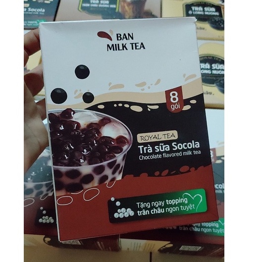 Trà sữa socola kèm trân châu tự pha Ban Milk Tea (1 hộp gồm 8 gói trà sữa 22g + 8 gói trân châu 30g)