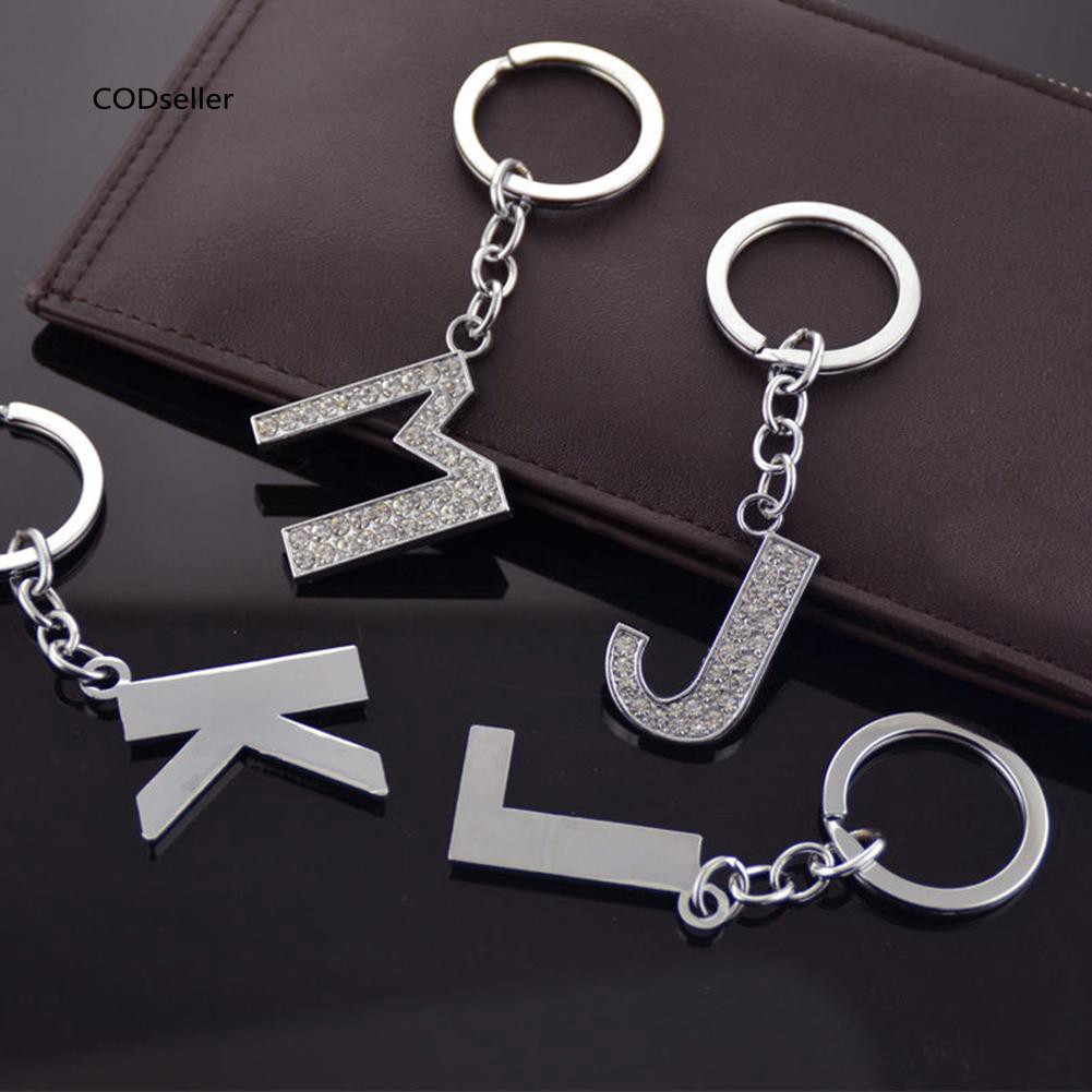 Móc khóa kim loại họa tiết chữ cái Alphabet đính đá thời trang phong cách Unisex