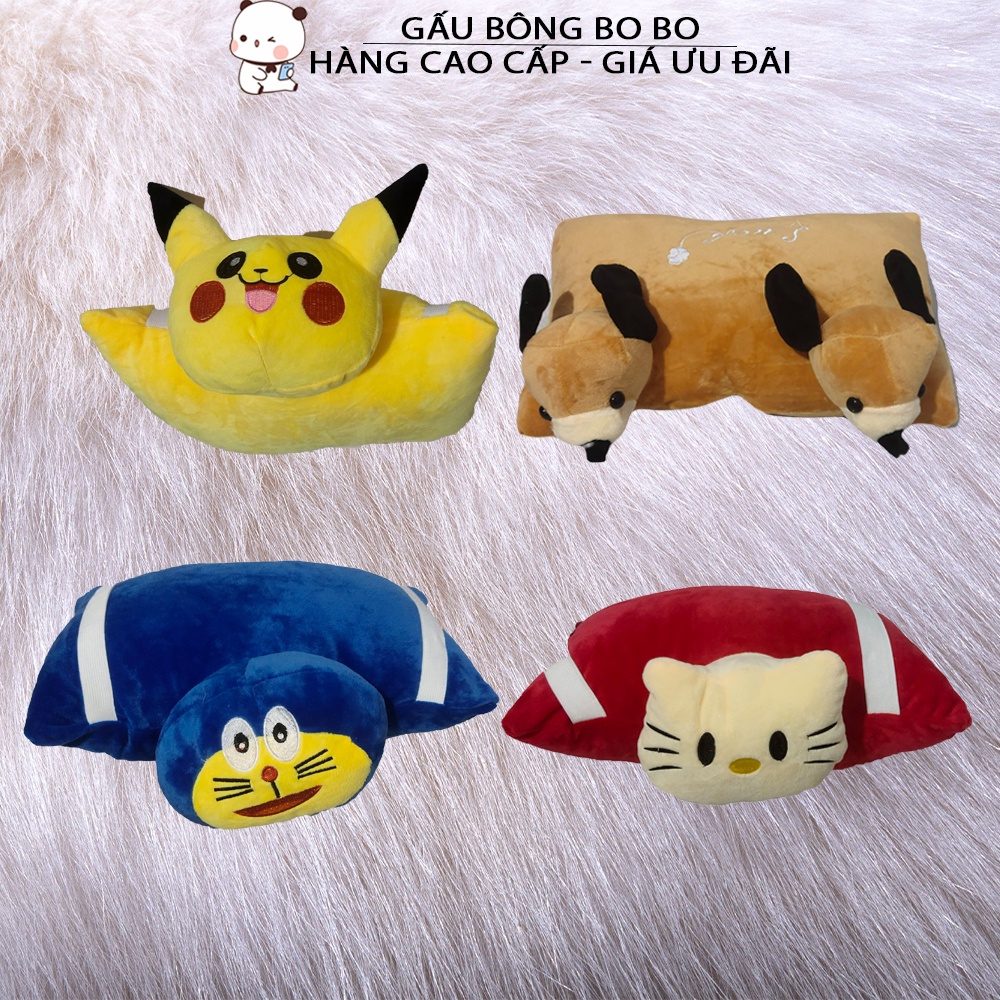 Gối đi xe máy cho bé vải siêu mịn dễ thương size 40cm doremon, pikachu, kitty, chó 2 đầu- Hàng Cao Cấp GauBongBoBo