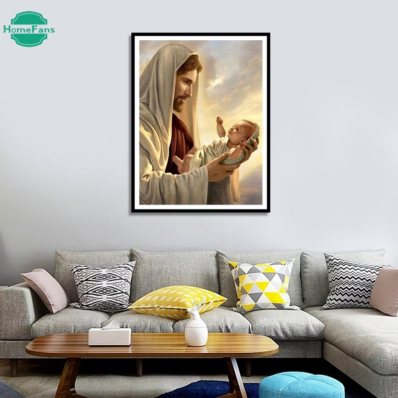 Bộ Tranh Đính Đá Tự Làm Hình Chúa Jesus 30x40cm Trang Trí Nhà Cửa