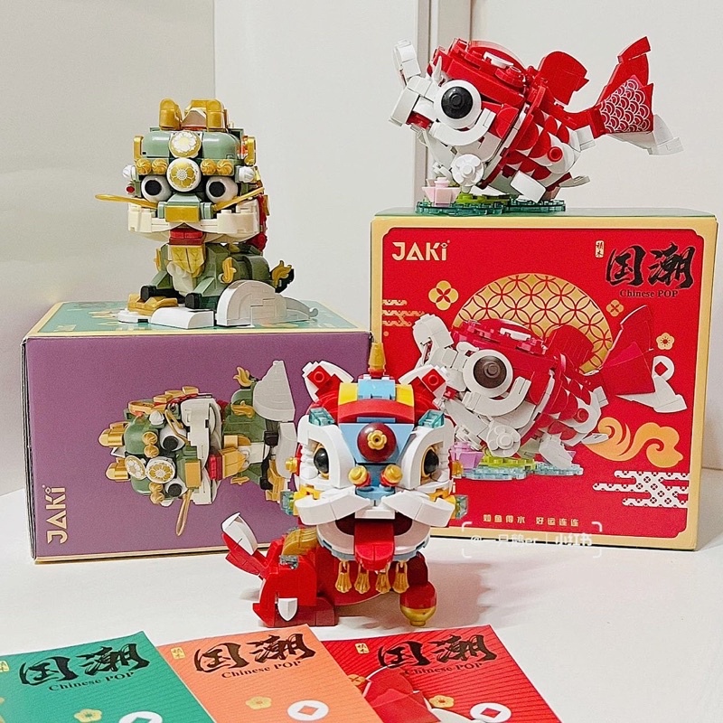 Đồ chơi xếp hình mô hình lắp ráp Con Lân Cá Koi Linh Vật May Mắn Lucky Lion Kirin Koi Jaki quà tặng mùa Tết trang trí