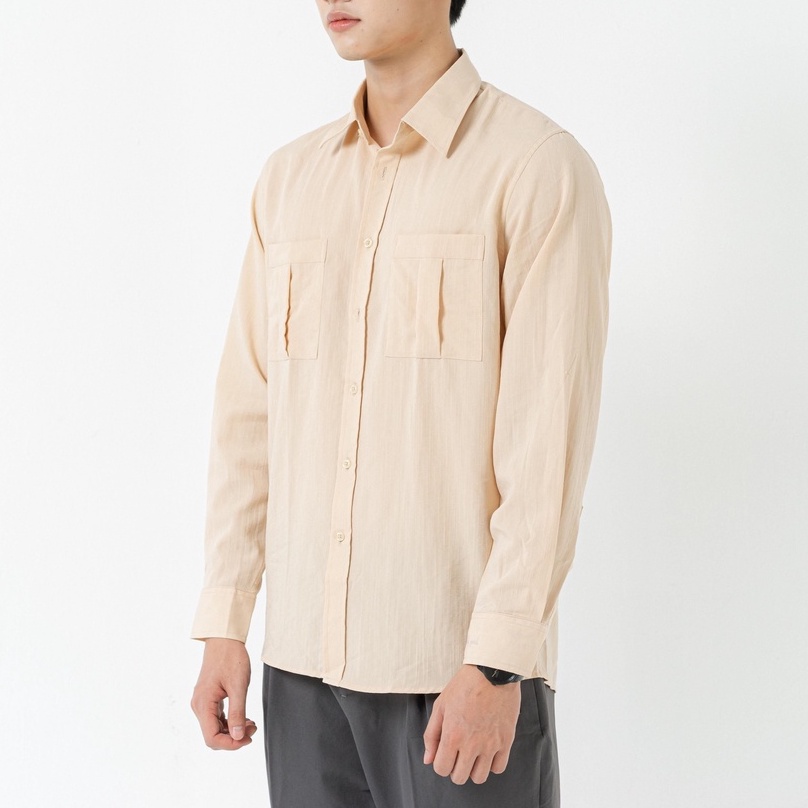 Áo sơ mi nam tay dài có túi xẻ cách điệu SSSTUTTER Vải Linen siêu thoáng mát Double P Shirt