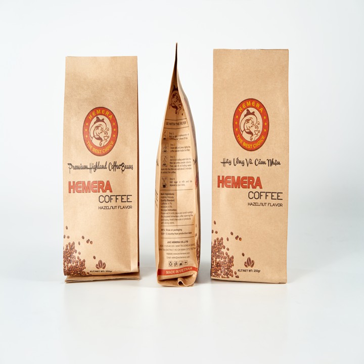 Cà phê Hemera hương hạt dẻ Hazelnut rang xay nguyên chất (250gram) Tặng 2 gói cafe hòa tan Hemera