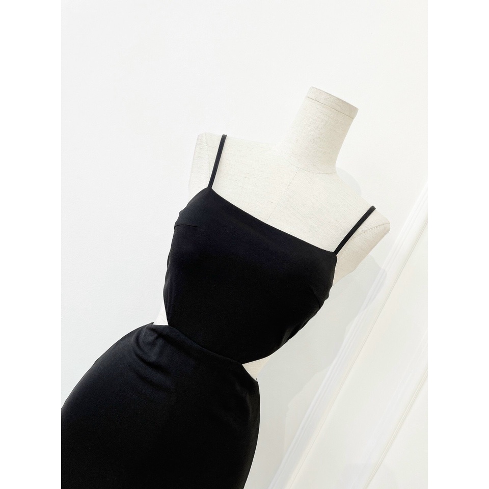 Đầm thun body nữ khoét eo dáng dài, đầm nữ hai dây ôm midi xẻ tà có mút ngực NPDAM012