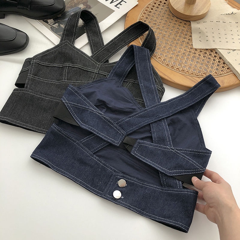 Áo Hai Dây Vải Denim Phong Cách Hàn Quốc Thời Trang Mùa Hè Dễ Phối Đồ