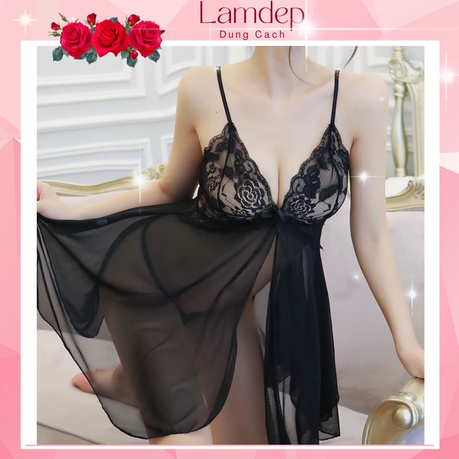Váy ngủ sexy - Đầm ngủ sexy ren voan mỏng xuyên thấu ko có áo choàng- VM1120