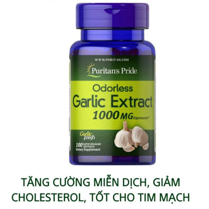 Viên uống tinh dầu tỏi odorless Garlic Extract 1000mg 100v puritan's Pride