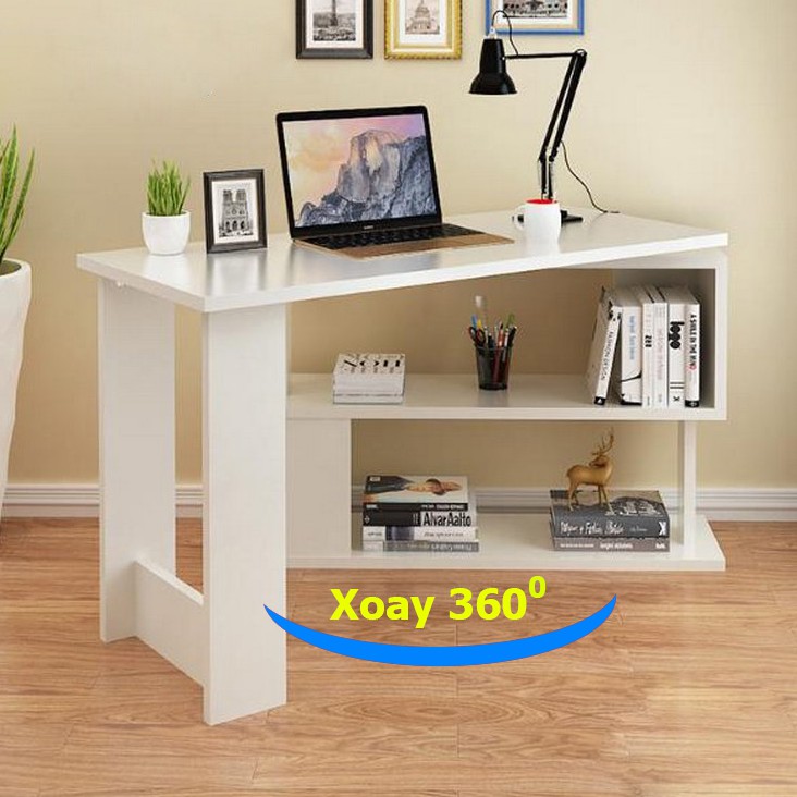 bàn làm việc xoay 360, thông minh có kệ gỗ sử dụng văn phòng, học bài, để máy tính cho học sinh, sinh viên mẫu blv12